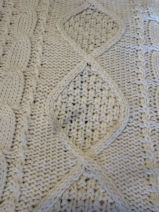 Taylor Swift Folklore Cream Cable Knit Cardigan with Black Trim and Star Elbows - Picture 12 of 16